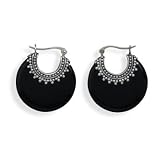 Oxidized Black Onyx Hoop Earrings