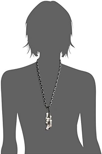 Braided Silver &amp; Black Leather Cord Tassel Necklace with 6mm Genuine Freshwater Cultured Pearls (18") ...