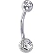 Solid 14kt White Gold Cubic Zirconia Double Gem Belly Ring