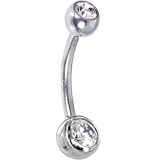 Solid 14KT White Gold Cubic Zirconia DOUBLE GEM Belly Ring