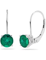 0.90 Cts of 5 mm AAA Round Russian Lab Created Emerald Stud Earrings in 14K White Gold