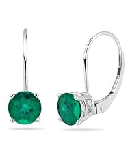 0.20 Cts of 3 mm AAA Round Russian Lab Created Emerald Stud Earrings in 14K White Gold
