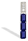 14K White Gold Emerald-cut Created Sapphire and Diamond 3-Stone Pendant