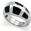 Stainless Steel Women's Ring with Black Resin Inlay (Sizes 5-8)