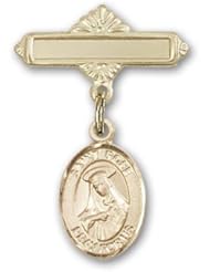 Gold Filled Baby Badge with St. Rose of Lima Charm and Polished Badge Pin