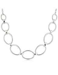 Alexander James White Gold Rhodium Bonded to Lead Free Alloy Base Contemporary Oval Link Necklace with Lobster Clasp in Silvertone