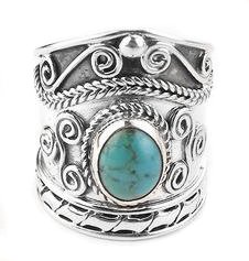 Wide Sterling Silver Turquoise Armor Band Ring (Size 6,7,8,9,10,11,12,13,14)