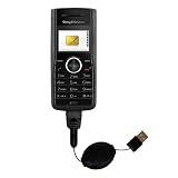 Einziehbares USB Kabel für Sony Ericsson J110c mit Hot Sync und aufladen Einsatzmöglichkeiten von Gomadic mit TipExchange Technology