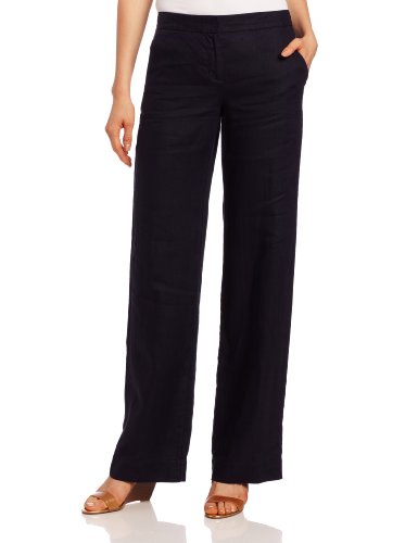 DKNYC Women's Linen Wide Leg Pleat Front Pant, Spring Navy, 12