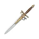 1800s Flintlock Pistol / Dagger Combination with Antiqued Gold Tone Finish - Detailed Replica of Classic Pirate Gun with Wooden Grip - All Wood and Metal Construction