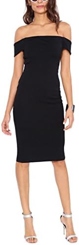 Rise World Women's Sexy Shoulder Off Midi Dress Black Size L
