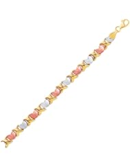 14K Tri-Color Gold Fancy Satin Heart Line Bracelet