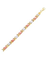 14K Tri-Color Gold Fancy Satin Heart Line Bracelet
