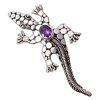 NOVICA Amethyst brooch, 'Beach Gecko' by