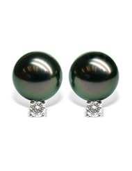18K white gold Grace Black Tahitian cultured pearl and diamond earring