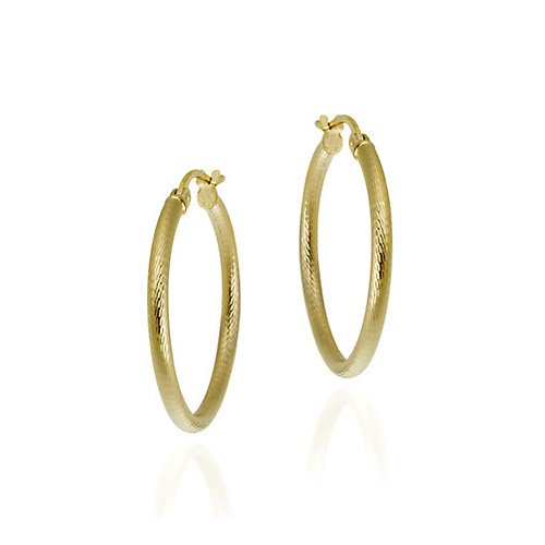 3155HLKBCcL 18K Gold over Sterling Silver 25mm DiamondCut Hoop