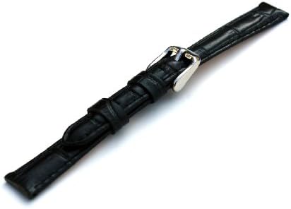 Black Genuine Leather Crocodile Pattern Long Cut 12 Millimeters Watch Strap w/SS Clasp