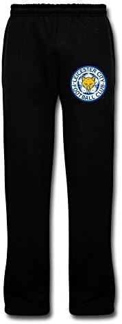 Men's Leicester City FC Logo Graphic Bottom Fleece Sweatpants With Pockets L Black By Rahk