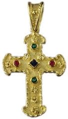 24k Gold Plated Sterling Silver Byzantine Cross with Rounded edges (30mm)