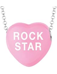 Sterling Silver 17mm Dk Pink enamel Sweethearts ROCKSTAR Heart Pendant