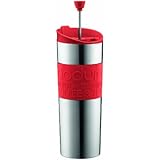 Bodum Insulated Stainless-Steel Travel French Press Coffee and Tea Mug, 0.45-Liter, 15-Ounce, Red