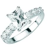 Sterling silver clear cubic zirconia square claw set ring