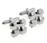 High Polish Square Basket Bullet Style Backs Silver-Tone Cufflinks