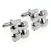 High Polish Square Basket Bullet Style Backs Silver-Tone Cufflinks