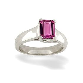 14K White Gold Genuine Emerald-cut Pink Tourmaline Solitaire Ring by Jewels For Me