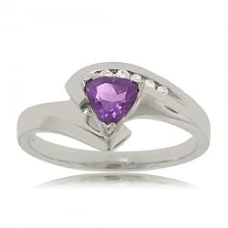 Trillion Amethyst & Diamond Bypass Ring in 10K Solid White Gold