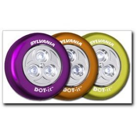 Sylvania Dot-It Self-Adhesive Bright White LED Light, 3-PACK Assortment (Purple, Orange, Lime)