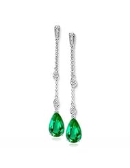2.81Ct Pear Cut Emerald & VS Diamond Hanging Earrings 14K Gold