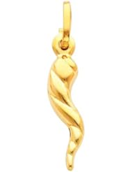 14K Yellow Gold Small Twisted Cornicello Italian Horn Charm Pendant