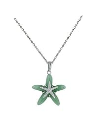 Sterling Silver Green Jade and Pave Cubic Zirconia Starfish Pendant 16 inches Chain