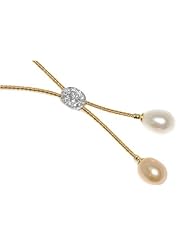 Natural Colored Fresh Water 10.00 Multi-Colored Drop Pearls, Set on an 18K Yellow Gold Hand-Woven Lariette Necklace, Enhanced with an Oval-Shape Pave Set Diamonds.