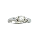 10K White Gold 0.02 ct. Diamond and 6 x 4 MM Pearl Ring