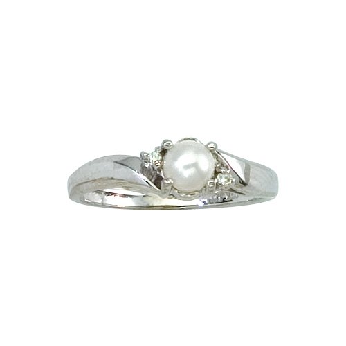 10K White Gold 0.02 ct. Diamond and 6 x 4 MM Pearl Ring