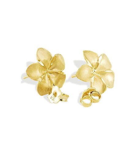 14k Yellow Gold Matte Hawaiian Flower Stud Earrings