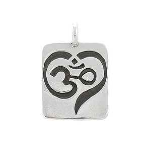 Rectangular Om (Aum) and Heart Design Pendant in Sterling Silver, #7790