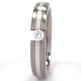 New 4mm Titanium Tension Set Ring w/ Silver Inlay, White Sapphire Bands, Free Sizing 4.5-11