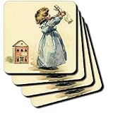 Florene Childrens Art II - Adorable Girl With Doll n Dollhouse - Coasters