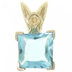 Princess Cut Blue Topaz Solitaire Pendant in 14K Yellow Gold