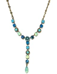 Mariana Spirit of Design Antique Gold Plated Y Style Necklace With Caribbean Blue, Pacific Opal and Teal Blue Swarovski Crystals