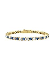 Sapphire and Diamond Tennis Bracelet 18K Yellow Gold 4.00 CT TGW