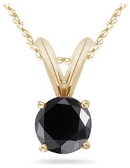 1.73 Cts AA Round Brilliant Black Diamond Solitaire Pendant in 14K Yellow Gold {DIAMOND APPRAISAL INCLUDED}
