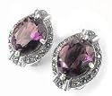 Sterling Silver and Amethyst Clip-On Marcasite Earrings