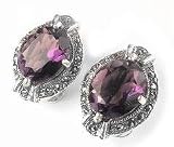 Sterling Silver and Amethyst Clip-On Marcasite Earrings