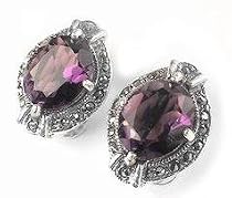 Sterling Silver and Amethyst Clip-On Marcasite Earrings