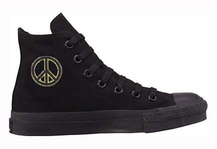 Chuck Taylor All Star Hi Top Custom Black Monochrome with Black/Gold Peace men's 4/ women's 6