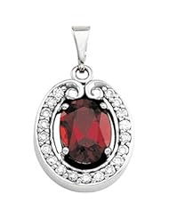 14K White Gold 08.00X06.00mm/1/5Cttw Mozambique Garnet Pendant